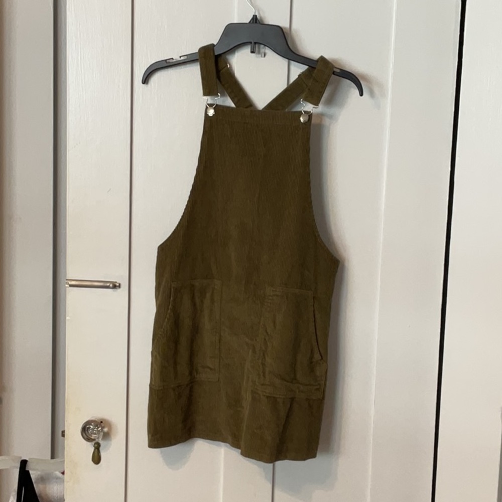 XS Olive Green Cotton On Corduroy overall mini dress